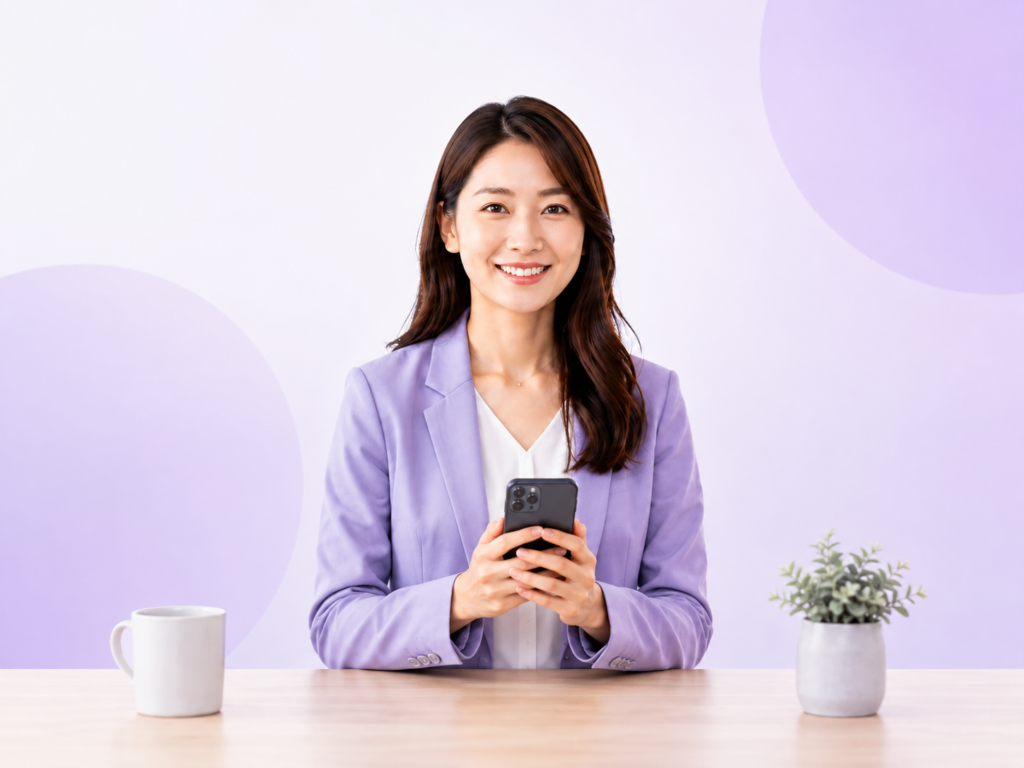 スマートフォンを持つSumiREのAI001 AI Instagram社員