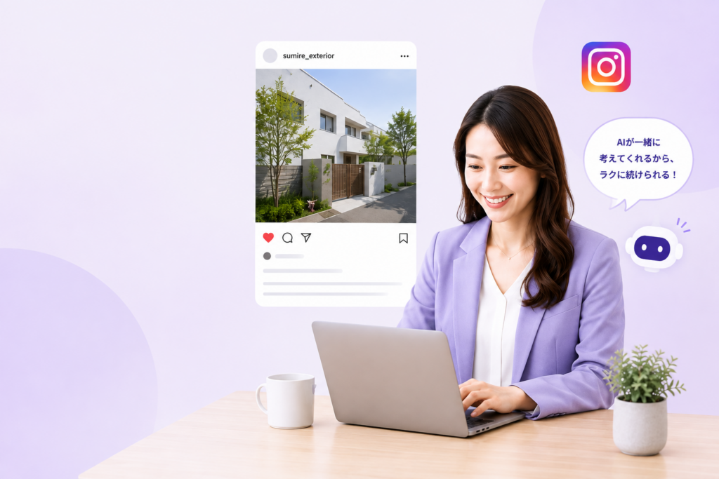 外構会社のInstagram投稿作成をサポートするAI001｜AI Instagram社員の利用イメージ