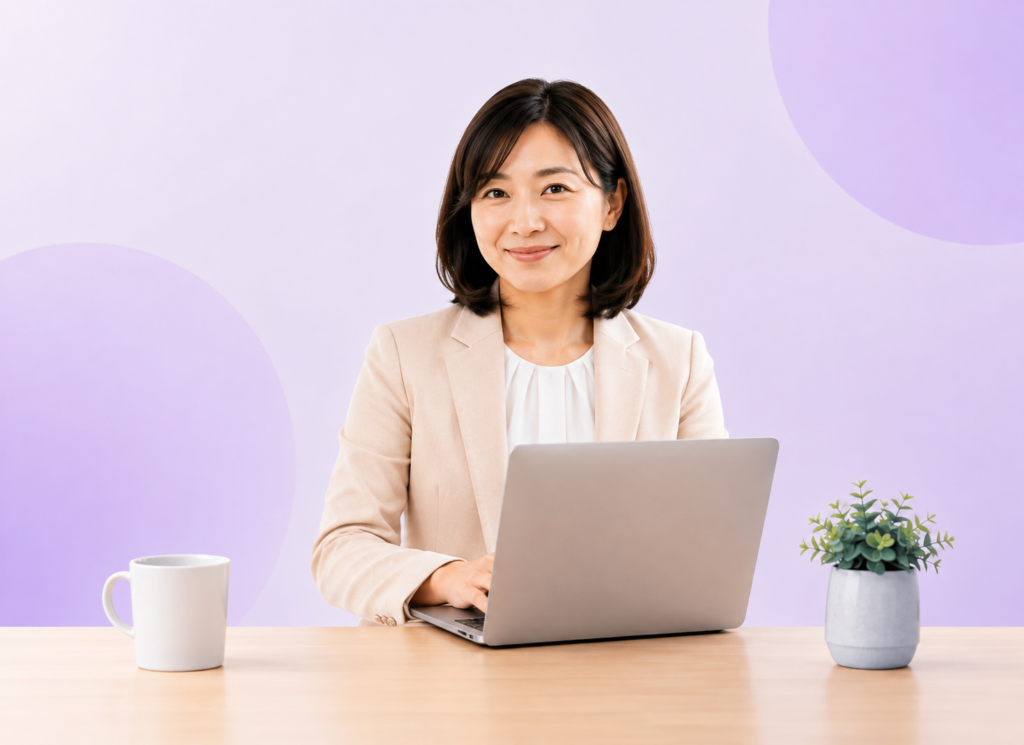 AI003 AI メール返信社員がパソコンでメール対応をするイメージ