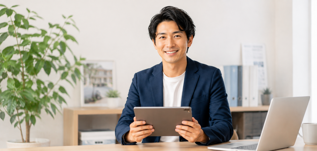 タブレットを使って施工事例の作成をサポートするSumiREのAI施工事例社員